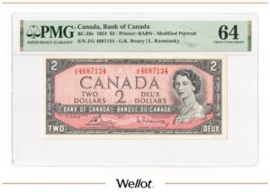 2 Доллара 1954 Канада PMG 64 UNC