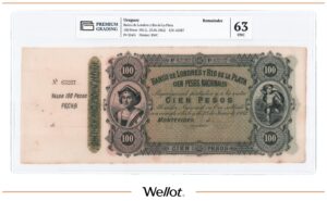 100 Песо 1862 Уругвай PG 63 UNC