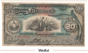 20 Песо 1919 Гватемала Западный Банк в Кесальтенанго